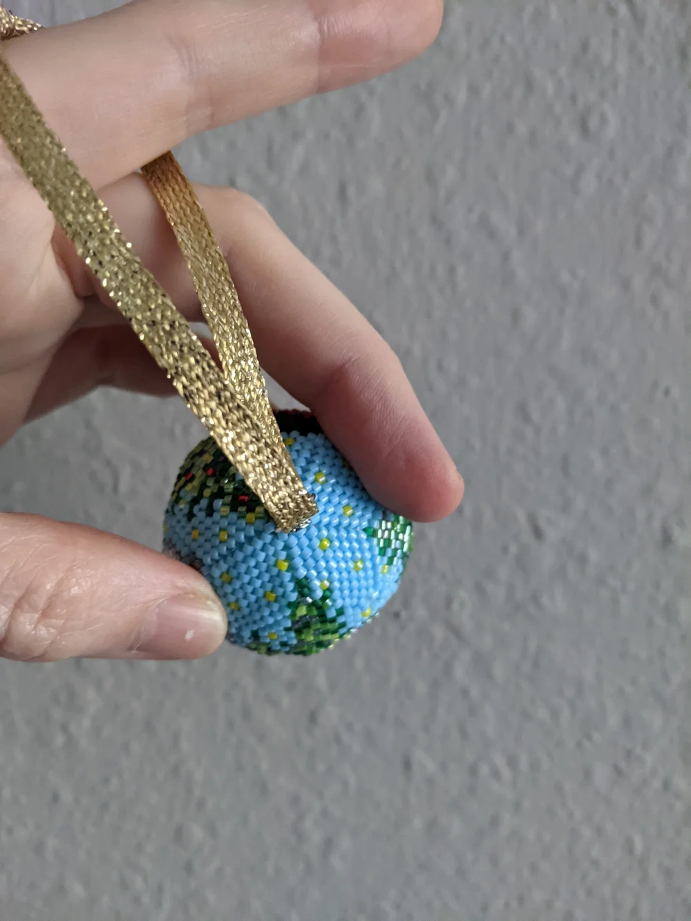 Handcrafted Beaded Snowman Ornament - Blue, Green, Red